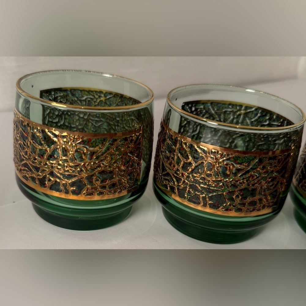 Vintage Set Of St. Claire Avacado Green And 22kt Gold Dominion Glasses Set Of 6. - Picture 7 of 7